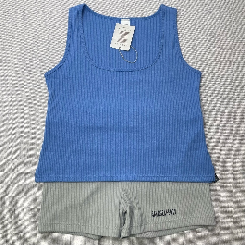 Savage x Fenty Essential Heavy Rib Square Neck Tank and Booty Shorts Set NWT